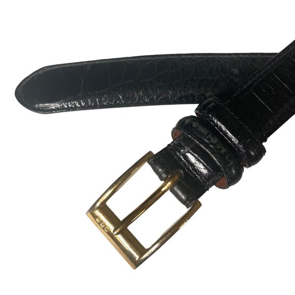 Ralph Lauren Black Leather Belt with Gold Buckle - Picture 1 of 10